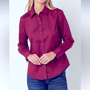 LAUREN Ralph Lauren Non Iron Button Down Shirt in Dark Pink